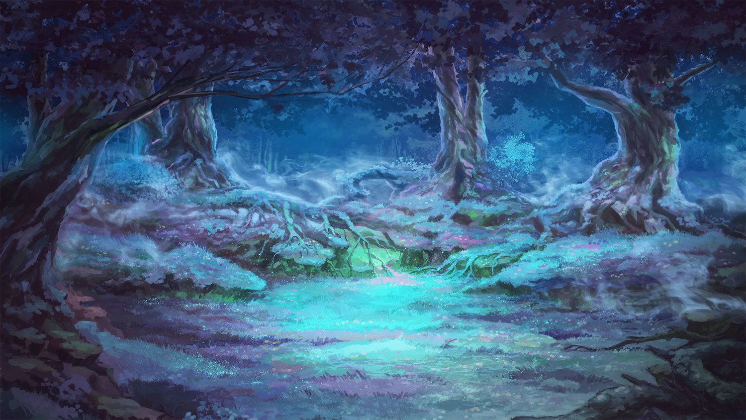 background eroge forest grass highres nature night no_humans outdoors summer tree