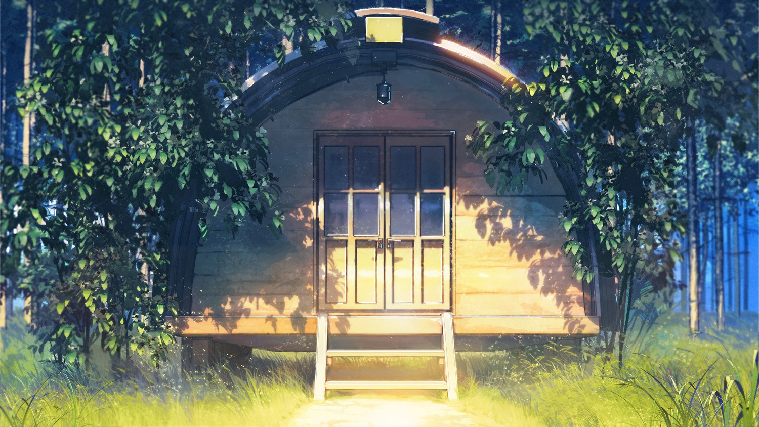 background eroge highres house no_humans outdoors summer tree