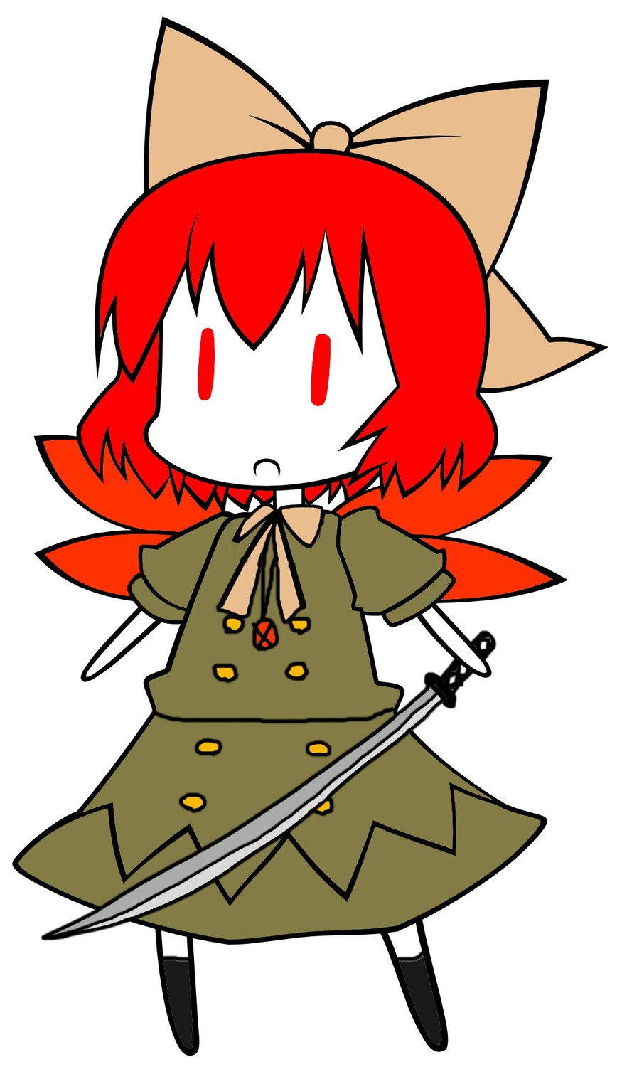 bow chibi cirno colored crossover madskillz photoshop red_eyes red_hair shakugan_no_shana shana sword touhou weapon