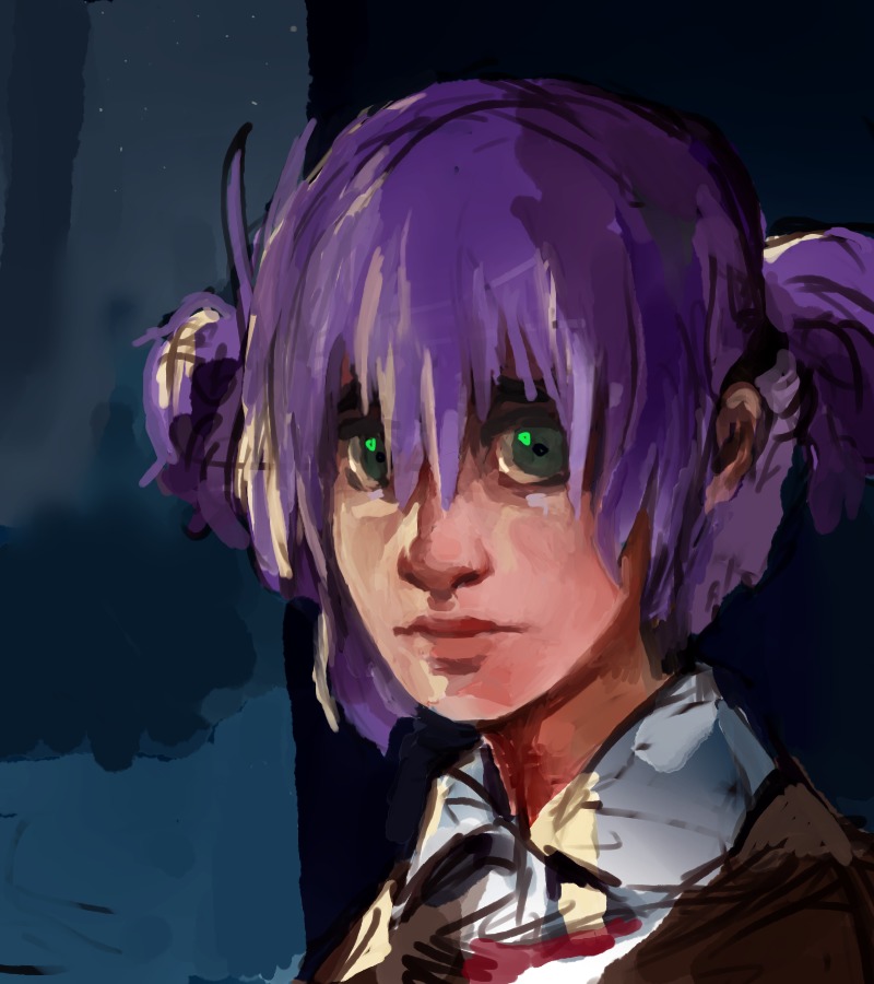 1girl green_eyes purple_hair realistic solo twintails unyl-chan