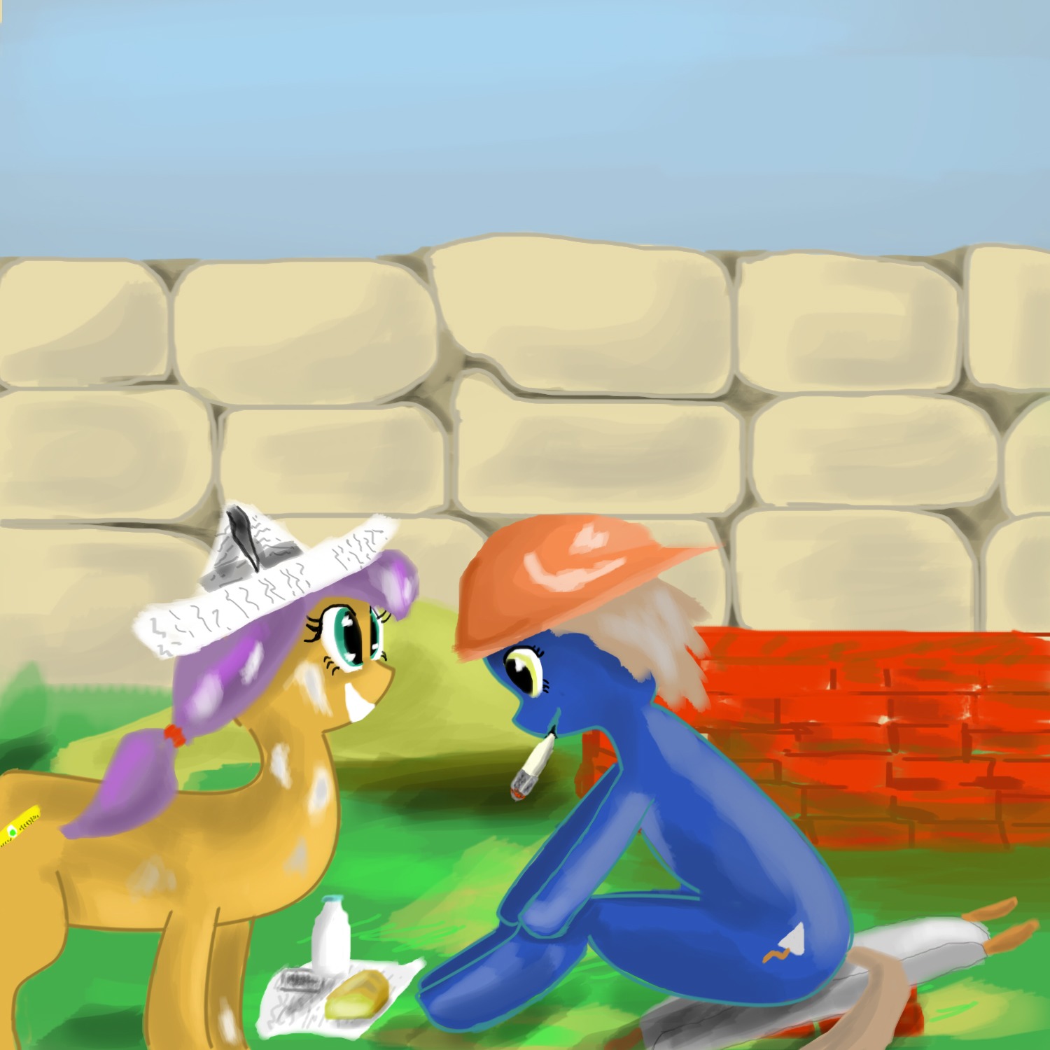 animal /bro/ cigarette crossover fence food hat helmet highres madskillz mare my_little_pony my_little_pony_friendship_is_magic no_humans outdoors pony ponyfication smoking