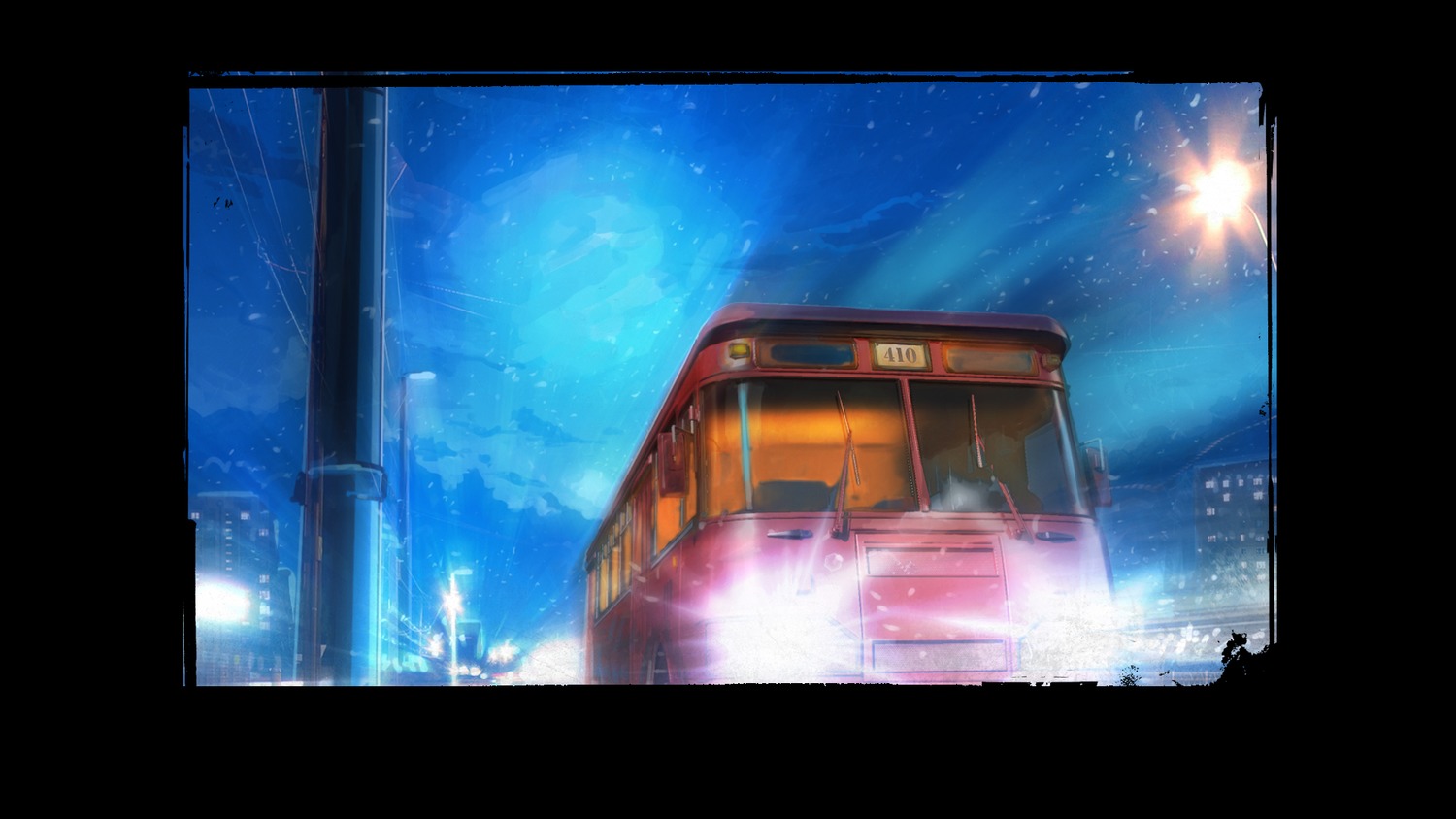 bus bus410 city cityscape eroge highres night outdoors