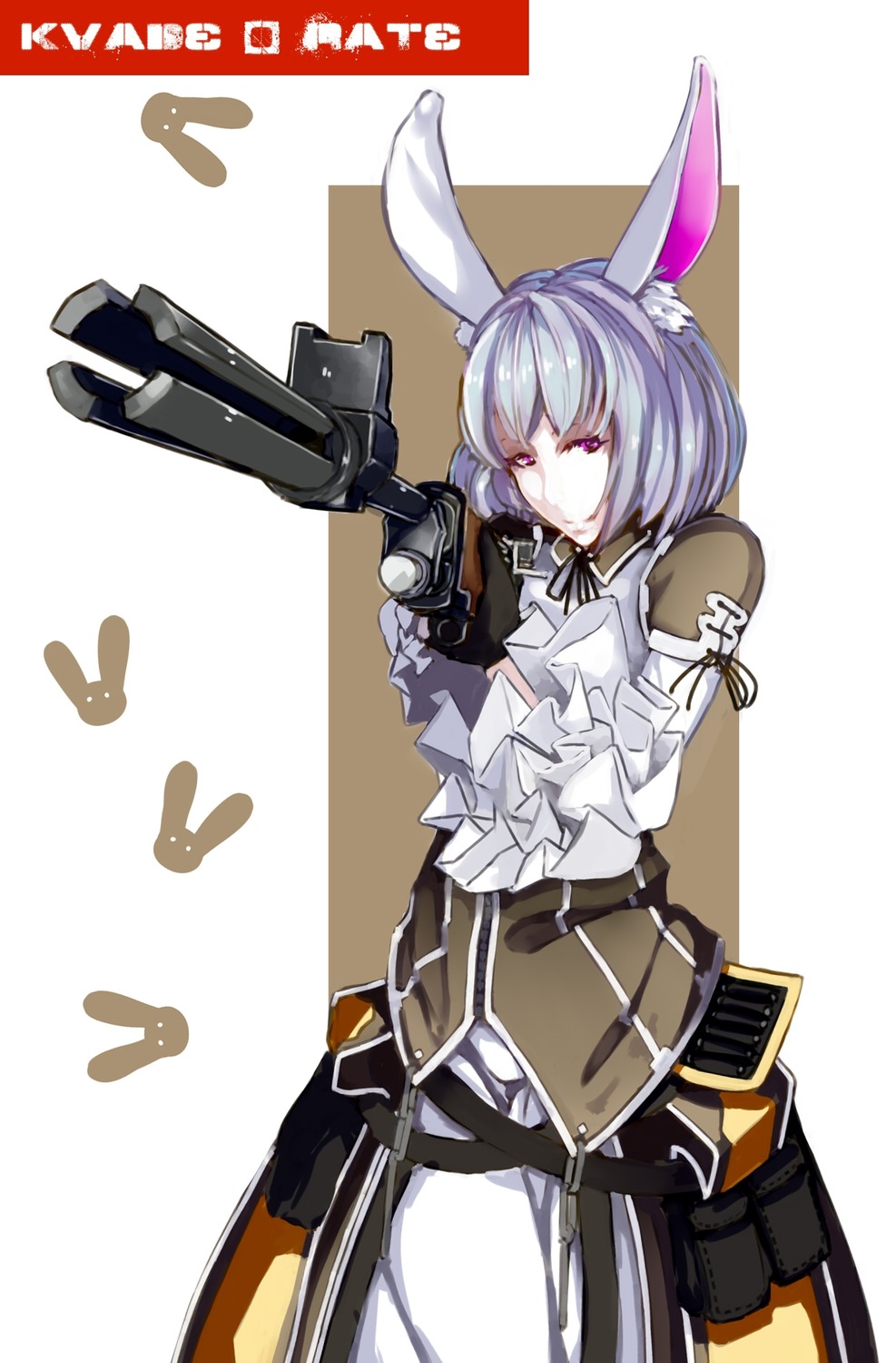 animal_ears bunny_ears character_request frills kvaderate oxykoma_(artist) pink_eyes purple_hair short_hair tagme weapon