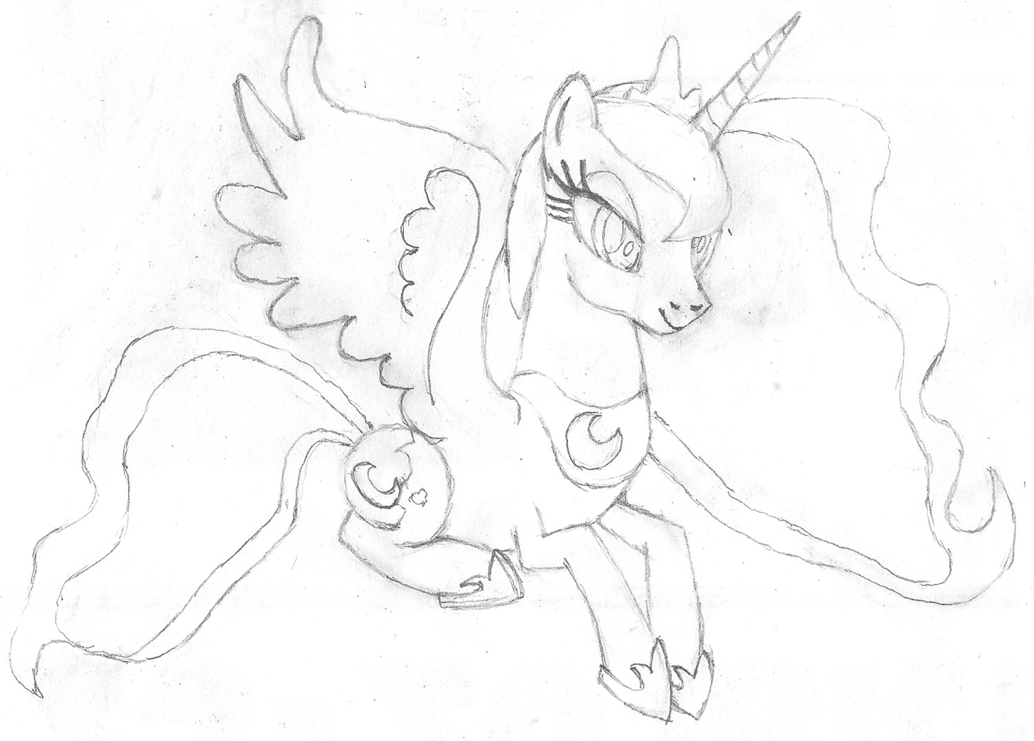 alicorn animal /bro/ horns mare monochrome my_little_pony my_little_pony_friendship_is_magic no_humans pony princess_luna simple_background sketch tagme traditional_media wings