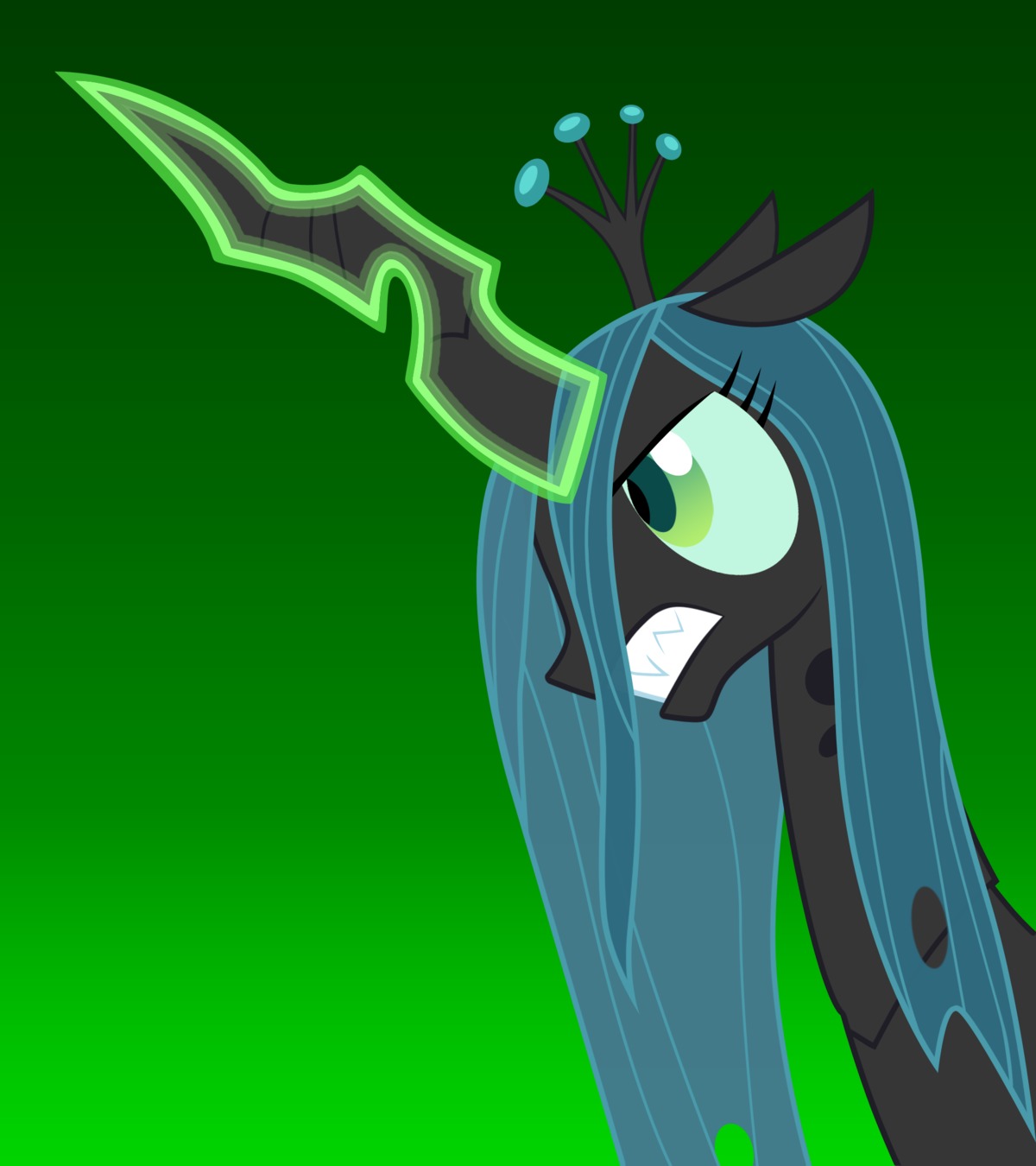 animal blue_hair /bro/ chrysalis green_background green_eyes has_child_posts highres horns my_little_pony my_little_pony_friendship_is_magic no_humans pony simple_background unicorn