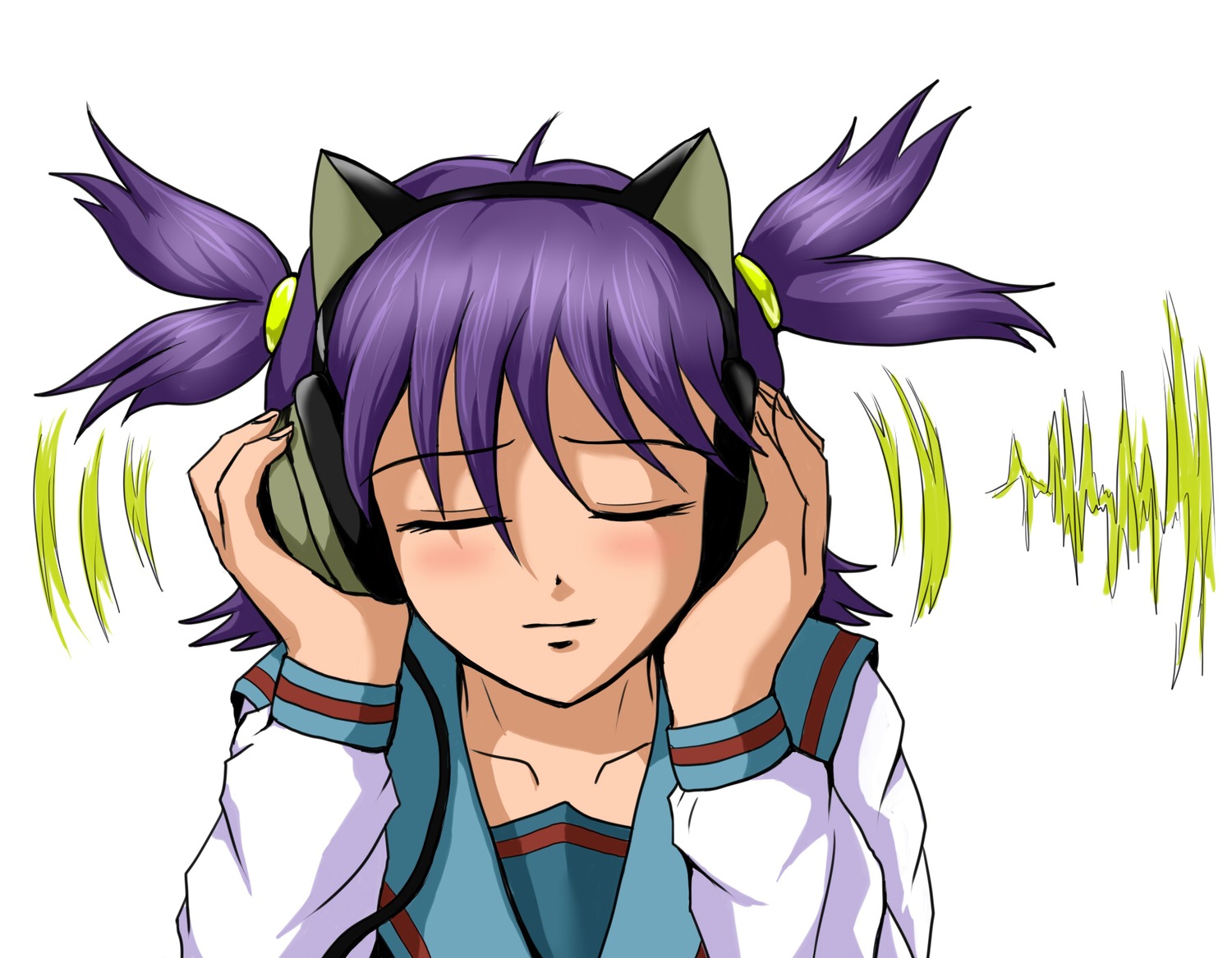 animal_ears blush cat_ears closed_eyes headphones hudozhnik-kun_(artist) purple_hair simple_background twintails unyl-chan