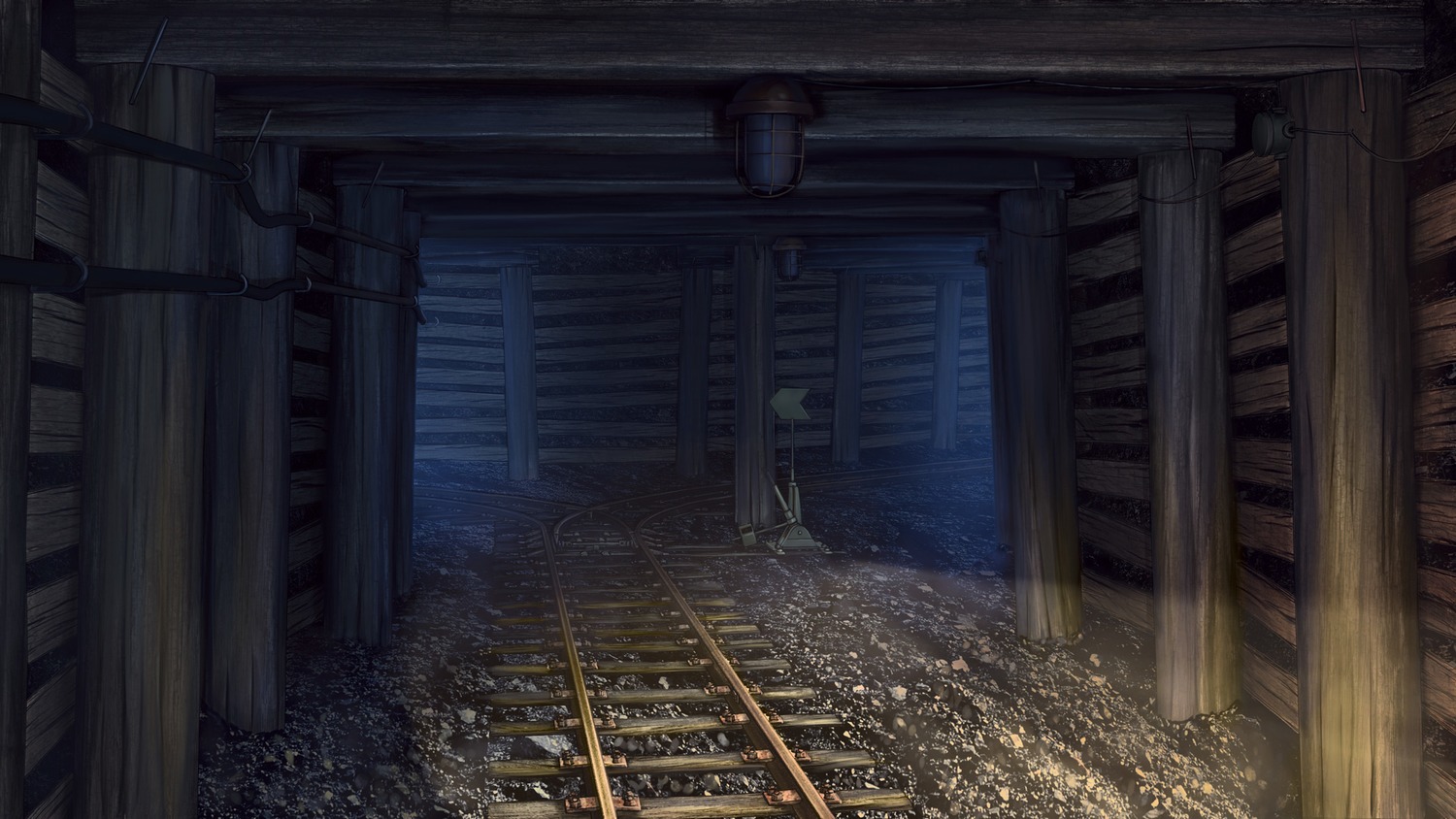 background eroge highres no_humans railroad_tracks tunnel