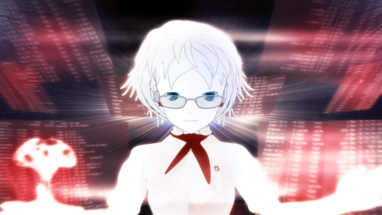 2032 3d asgu blue_eyes glasses highres pioneer_necktie sci-fi shirt short_hair wallpaper white_hair