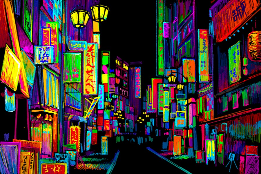 acid_colors city cityscape japanese night no_humans