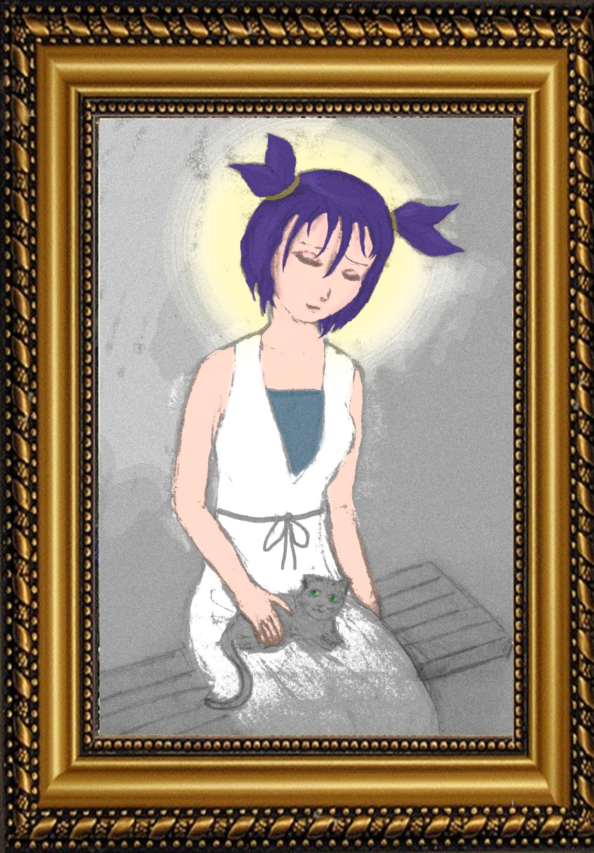 animal cat closed_eyes eroge fine_art_parody halo parody purple_hair twintails unyl-chan