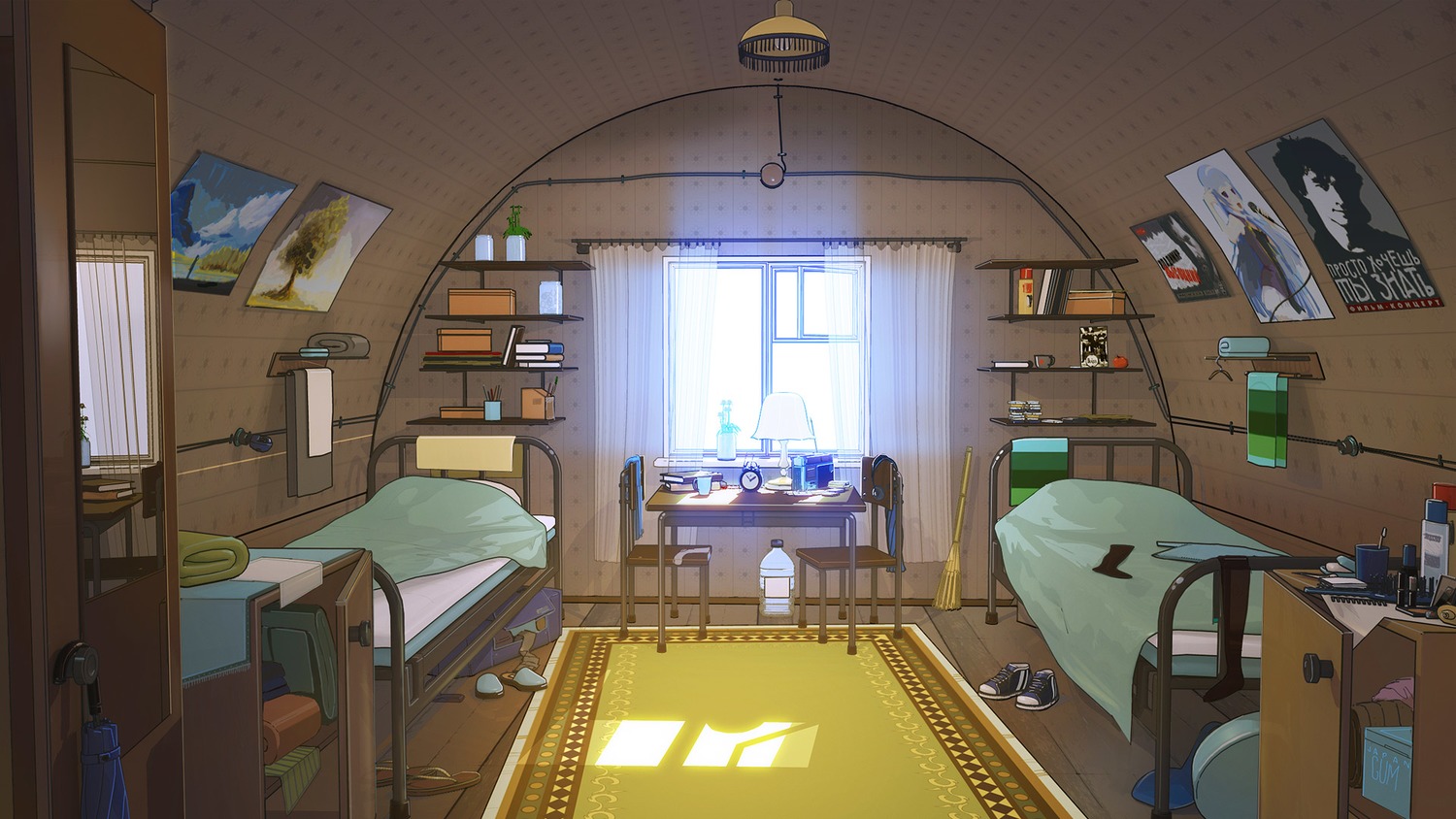 background bed chair eroge highres no_humans possible_duplicate poster room table window