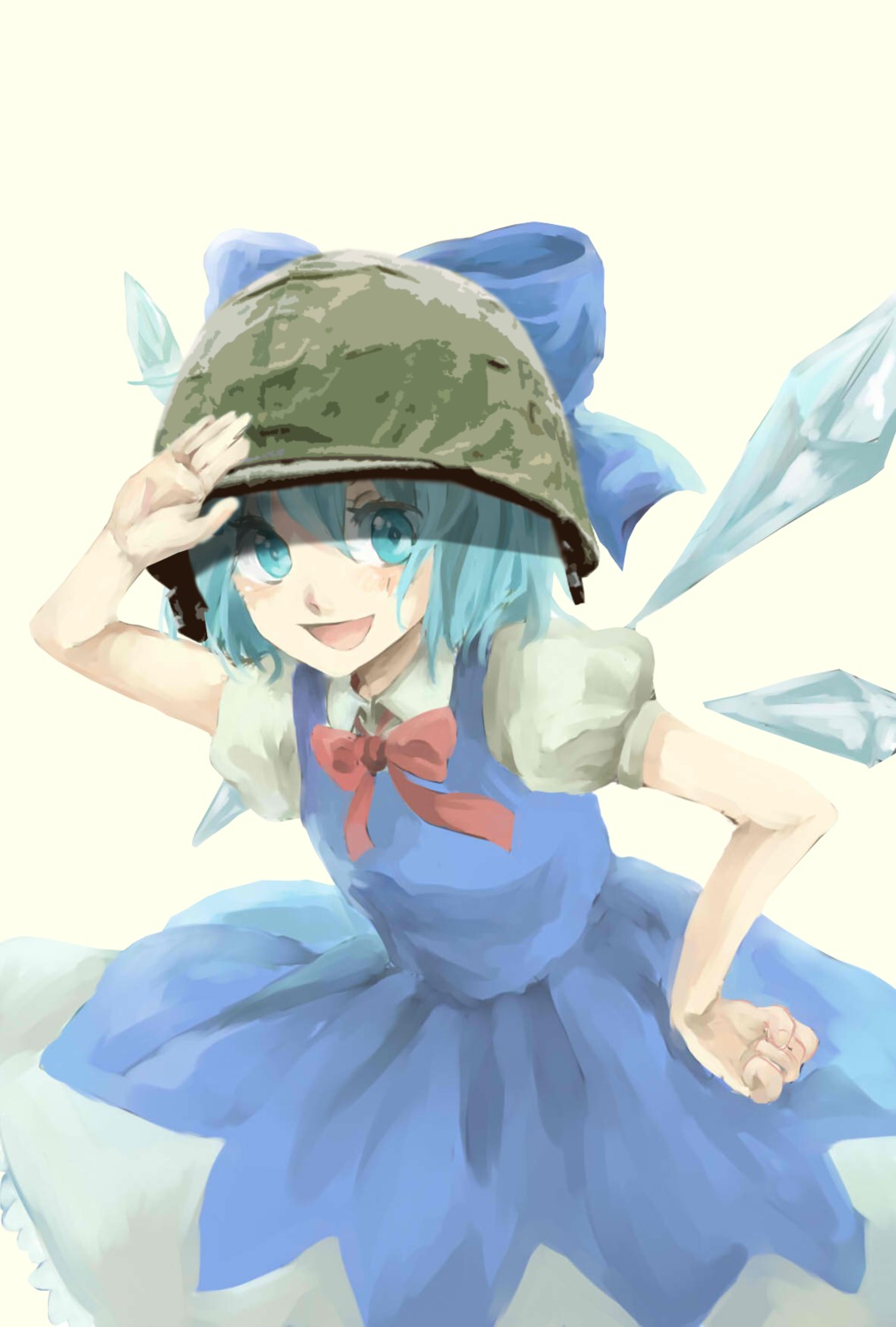 blue_eyes blue_hair bow cirno dress helmet main_page military photoshop short_hair simple_background touhou transparent_background wings