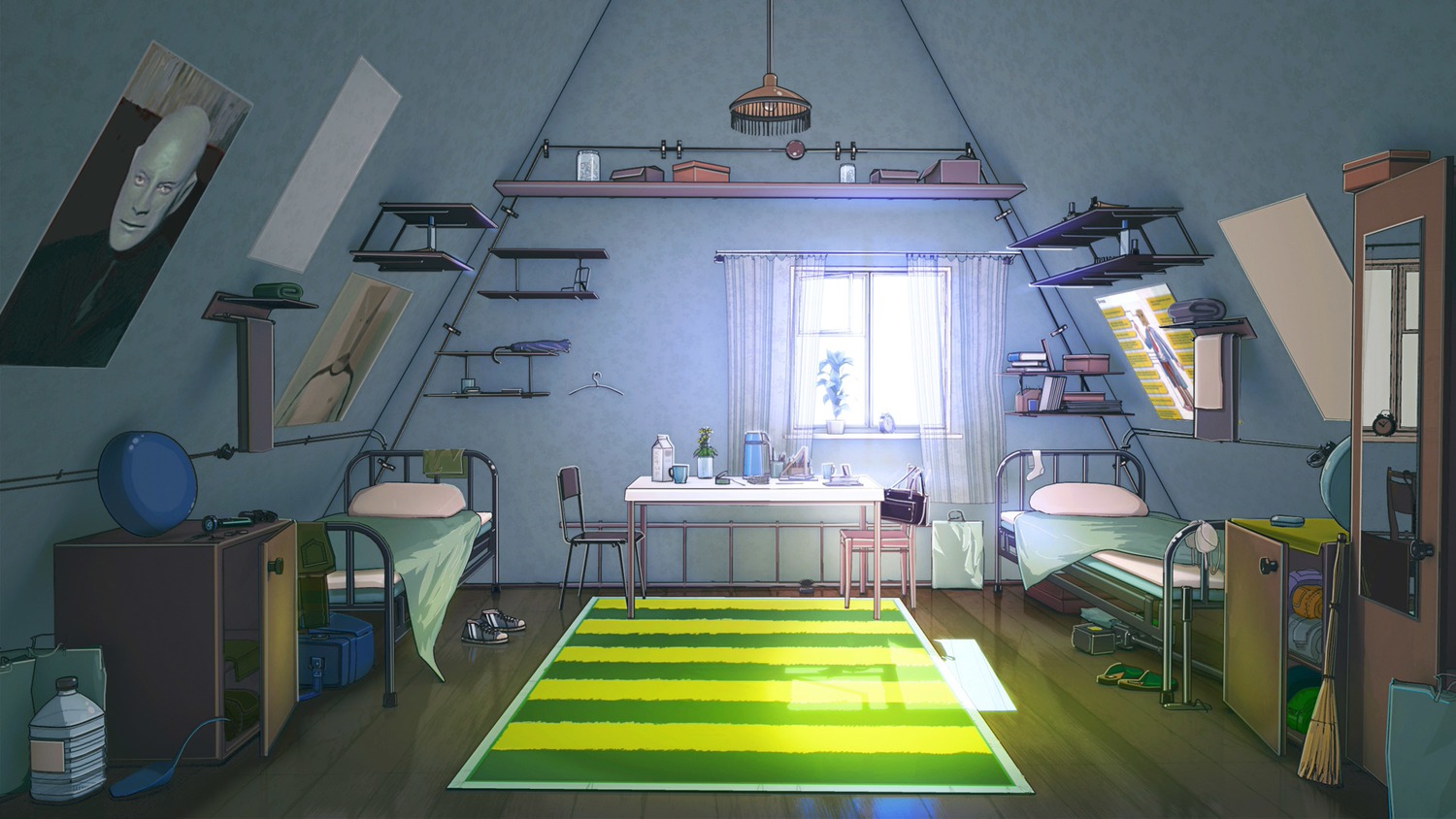 background bed chair eroge highres no_humans poster room table window