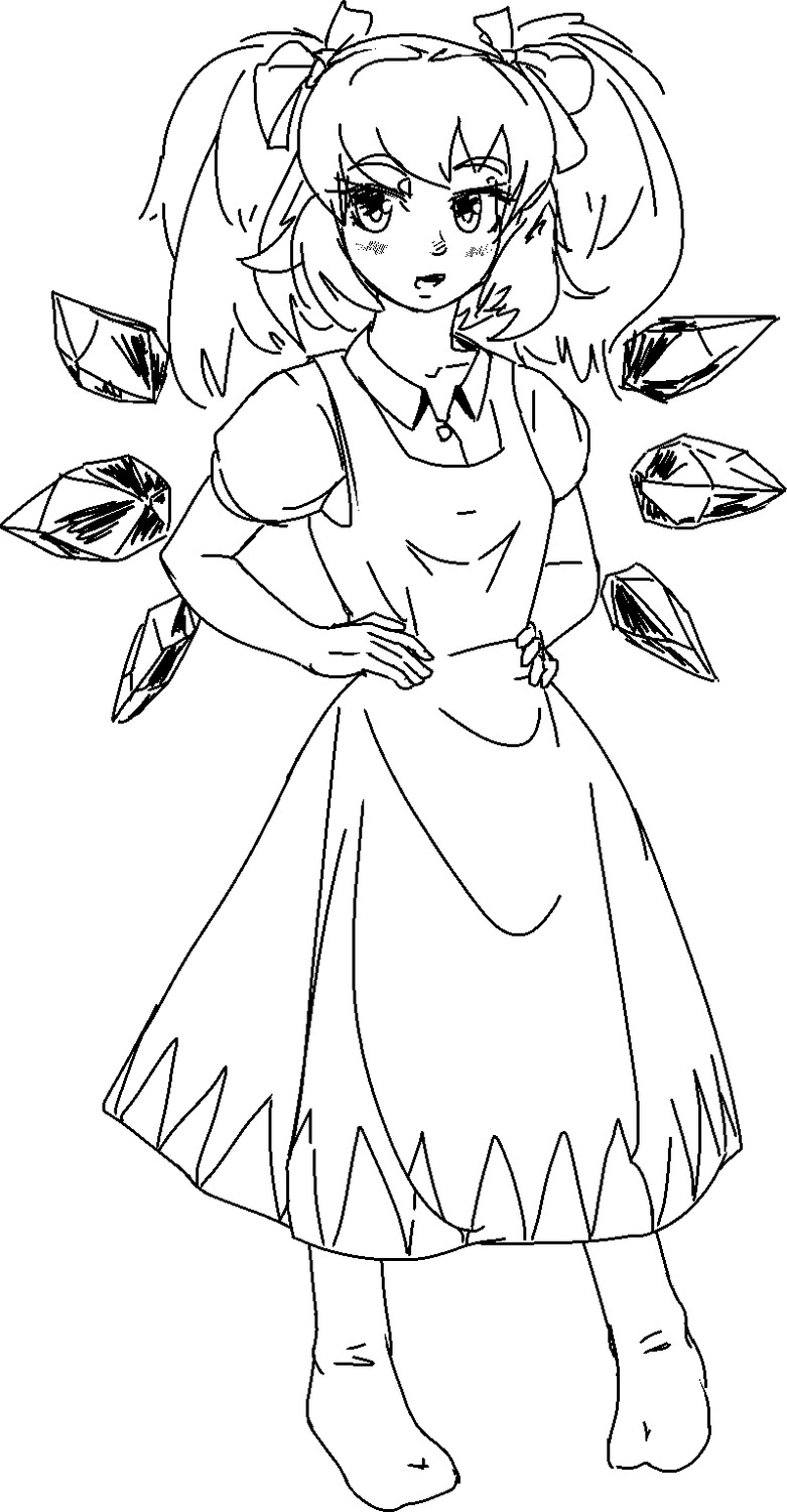 alternate_hairstyle binary cirno dress f2d_(artist) monochrome sketch touhou twintails wings