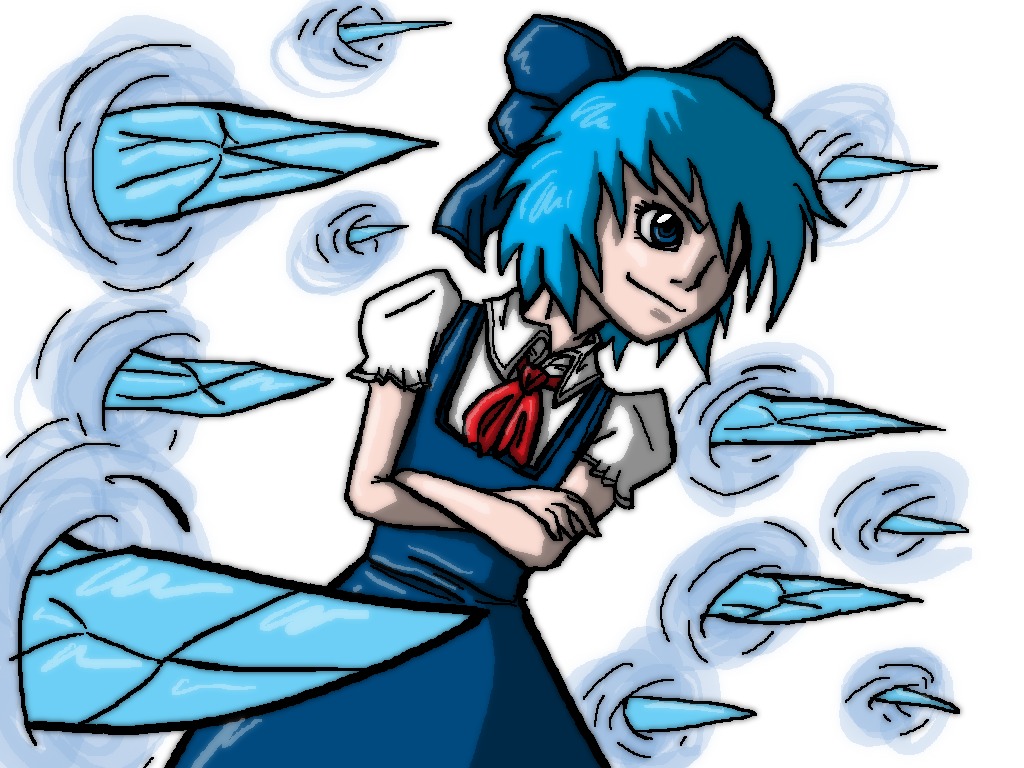 blue_eyes blue_hair bow cirno crossed_arms fate/stay_night gilgamesh icicle parody short_hair touhou