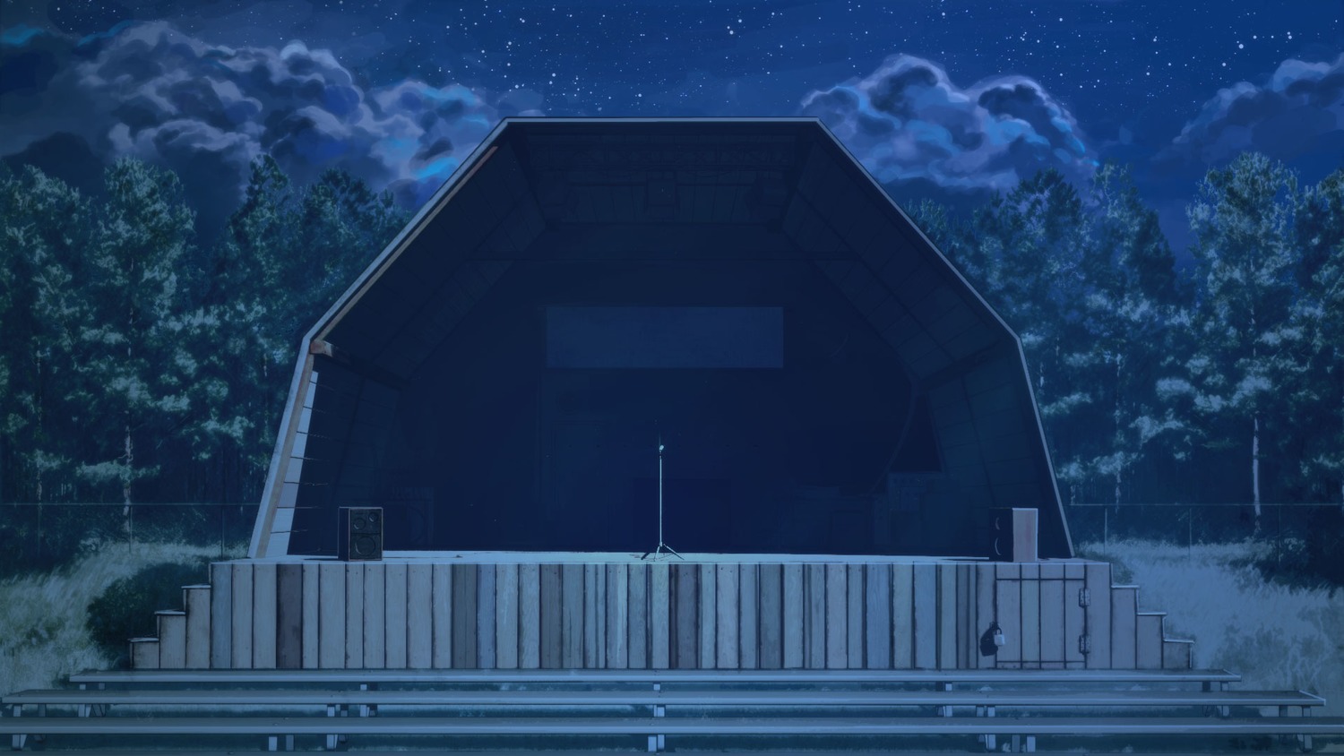 background eroge highres night no_humans outdoors sky stage stars tree