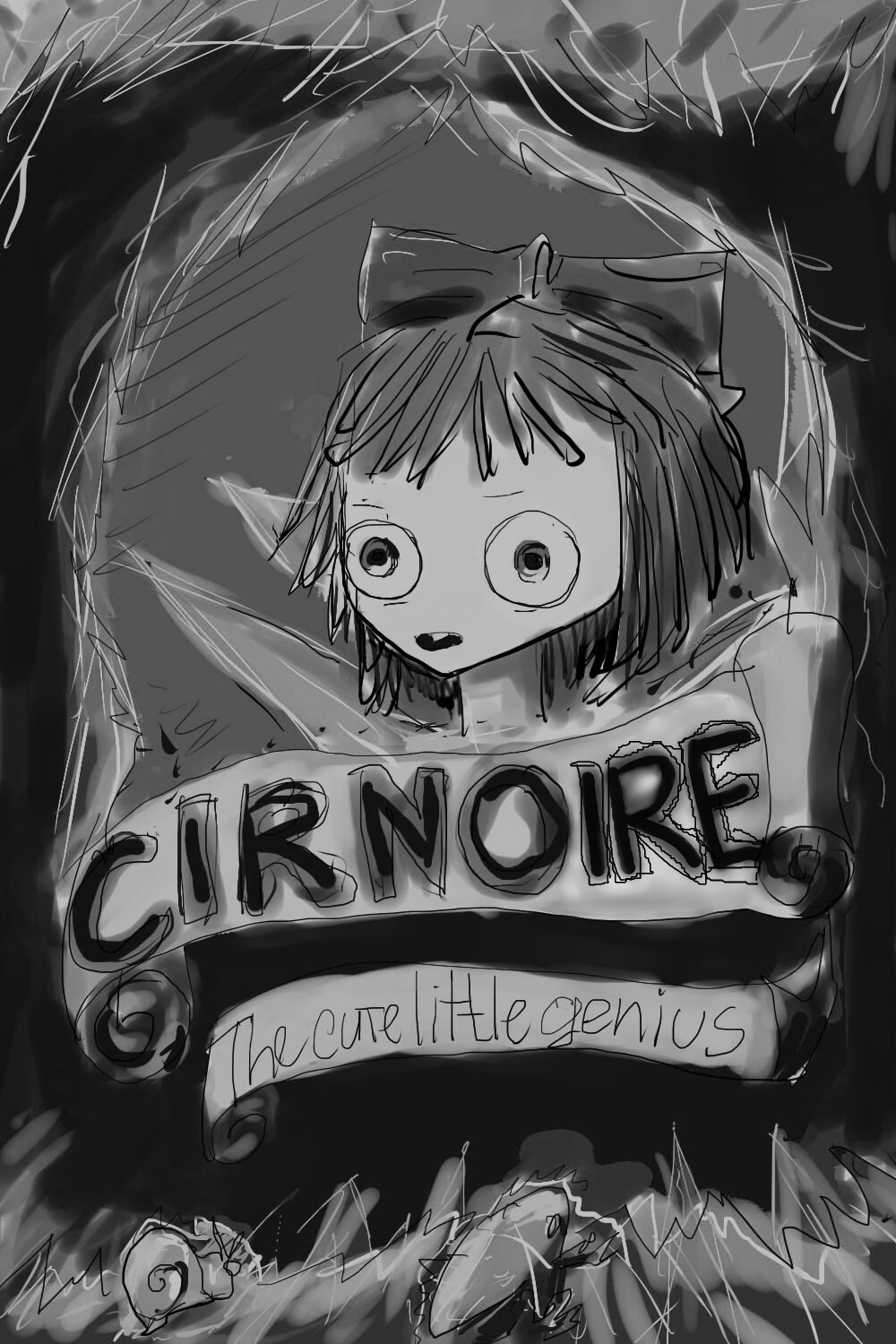 bow cirno lenore lenore_the_cute_little_dead_girl monochrome parody short_hair sketch touhou