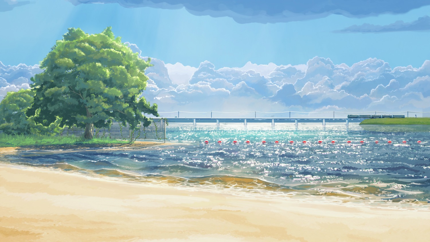 background beach cloud eroge highres landscape no_humans outdoors possible_duplicate sand sky summer tree water