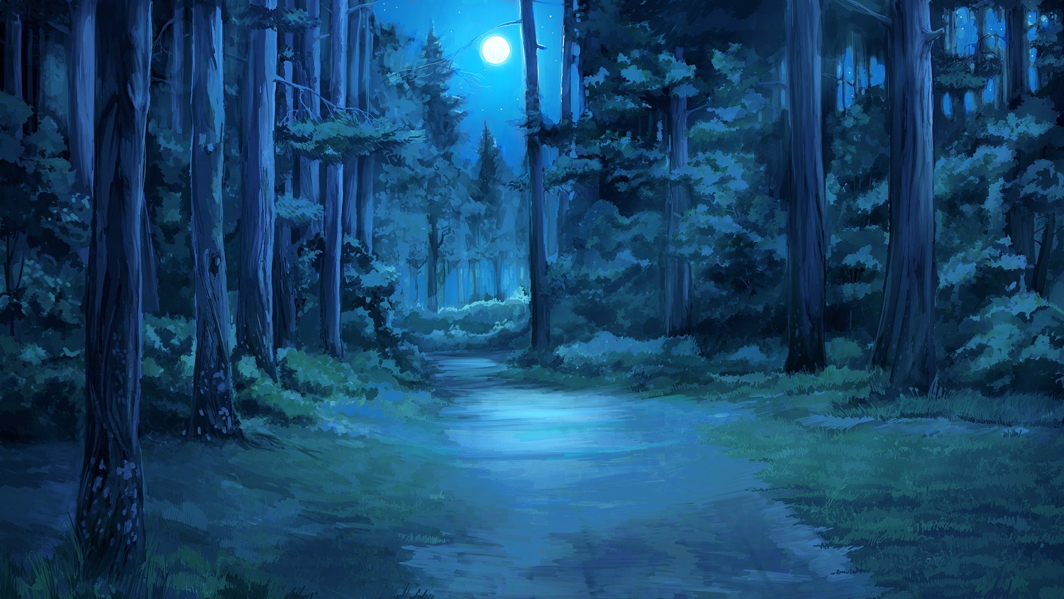 background eroge forest full_moon highres moon nature night no_humans outdoors summer tree