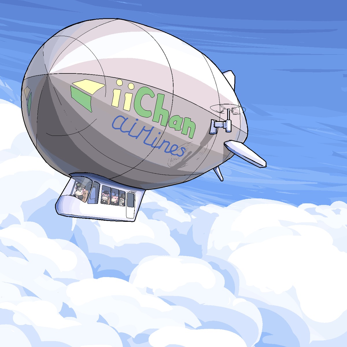 airship binary blimp cloud f2d_(artist) iichan_airlines pokemon sky slowpoke wakaba_mark